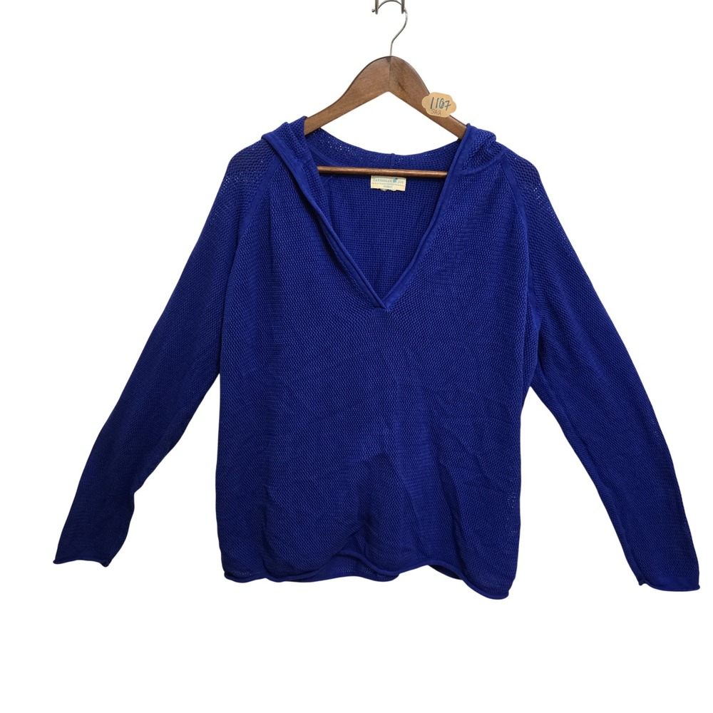 Caribbean Joe Island Supply Co Royal Blue Open Knit V-Neck Pullover Hoodie Women